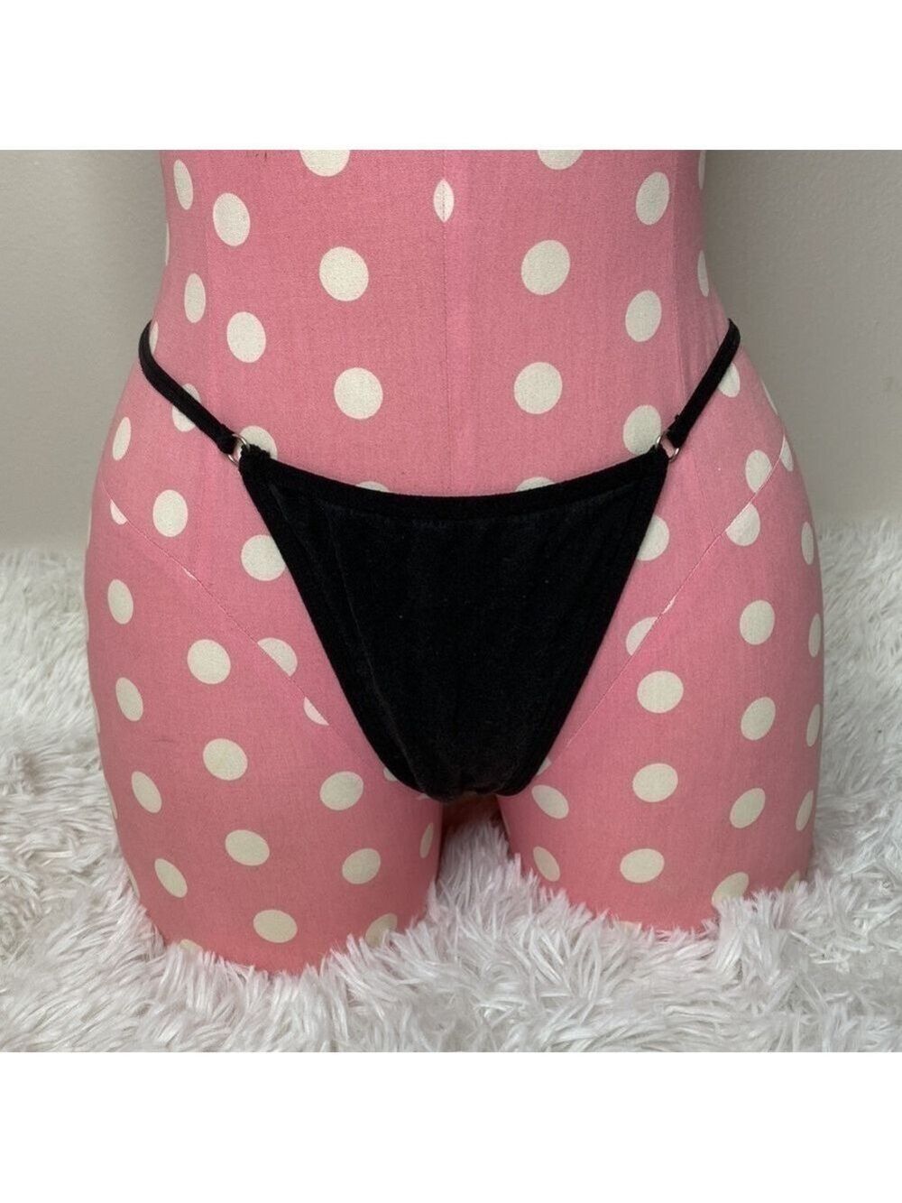 Vintage Fredericks of Hollywood black cotton spandex blend string thongs